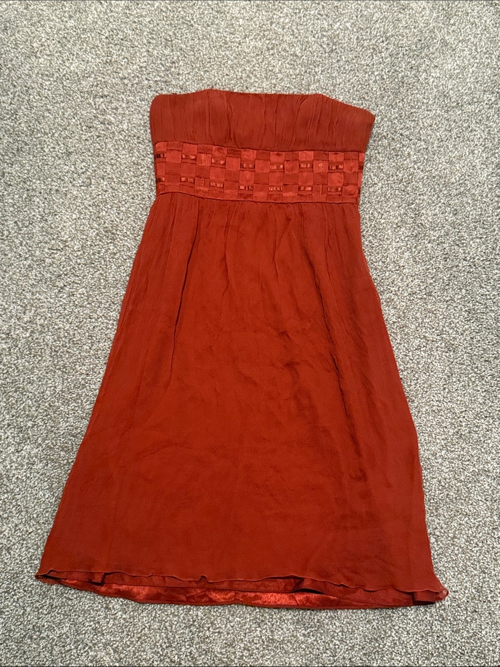 Laundry by Shelli Segal Rust Silk Strapless Midi Dress Size 6